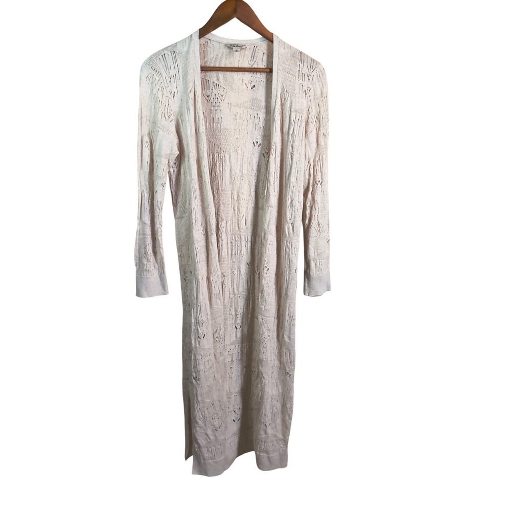 Lucky Brand Long Cardigan Medium Cream Boho Duster Open Knit Lightweight